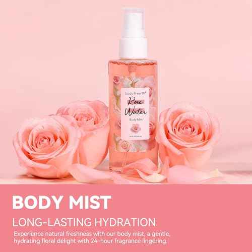 Body & Earth Gift Set - Spa Sets for Women, Perfume, Body Lotion, and Scrub in a Rose Water Box - Perfect Birthday Gifts for Mom Girlfriend Her