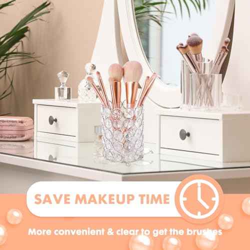 ShellKingdom Makeup Brush Holder, Clear Crystal Diamond Cosmetic Brush Storage Organizer Holder, Candle Holder for Wedding Christmas Birthdays Gifts Home Office Decor Dresser