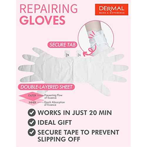 DERMAL Moistfull Silky Hand Mask Gloves 3 Pairs for Dry Hands - Intensive Repairing with Collagen and Shea Butter - Nourishing & Moisturizing Renew Hand Mask - Refreshing Peach Scent