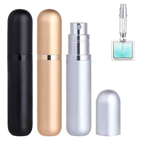 Travel Refillable Perfume Atomizer Bottle 3-Pack 5ml Leakproof Travel Perfume Refillable Bottle (Black & Gold & Silver)