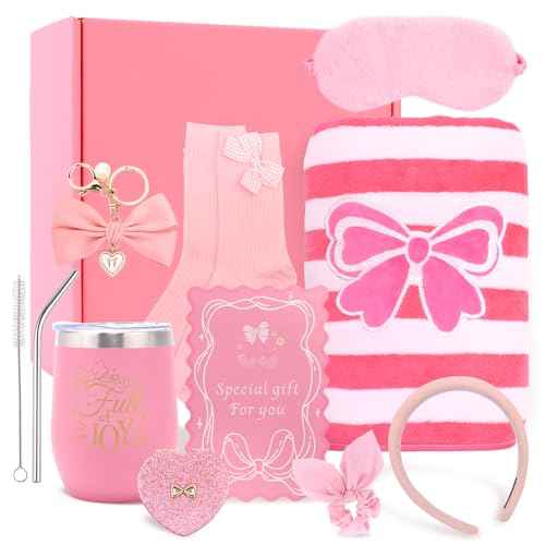 Birthday Gifts for Women Friendship Unique - Pink Bow Birthday Gifts for Teen Girls - Self Care Get Well Soon Presents Basket for Mom Sister Friend Bestie Wife Her Girlfriend Coworkers
