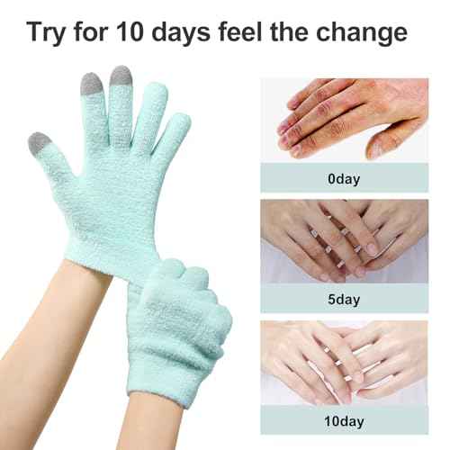 MoyRetty Touchscreen Silicone Moisturizing Gloves for Dry Hands Overnight, Reusable Hand Spa Gloves with Vitamin E & Jojoba Oil(Green)
