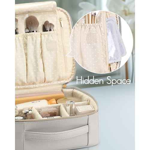 Vlando Travel Makeup Cosmetic Case Organizer Portable Storage Bag with Adjustable Dividers for Cosmetics Makeup brushes, girls, women, friends.£¨gray£©