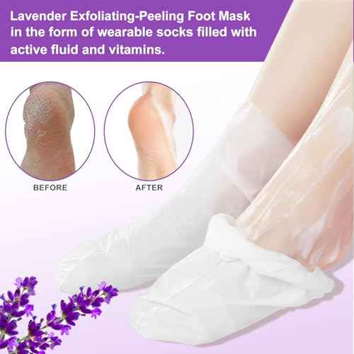 Foot Peeling Mask 5 Pack, Moisturizing Socks for Dry Foot Care, Hydrating Feet Peel Masks Repair Dry Cracked Heels, Remove Dead Skin,Callus - Women Men (Lavender)