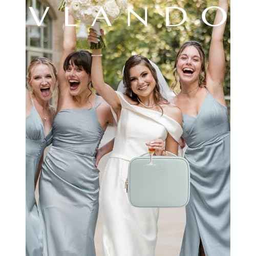 Vlando Makeup Bag, Travel Makeup Bags,Large Portable Make Up Bag Organzier with Dividers and Handle Gifts for Women Girls,Traveler,Christmas,Wedding Blue