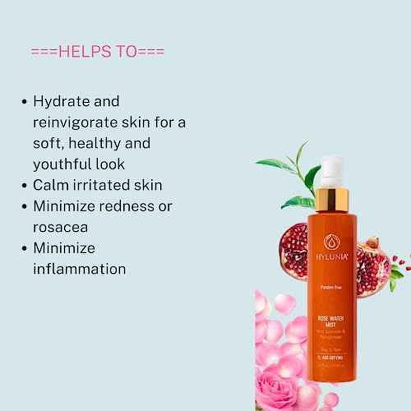 Hylunia Rose Water Mist - 5.1 fl oz - Calendula and Pomegranate - Natural Vegan Skin Repair