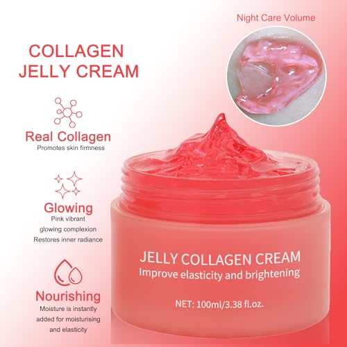 Collagen Jelly Cream - Contains Niacinamide & Freeze Dried Hydrolyzed Collagen -Elasticity & Hydration - Reduce Fine Lines & Dullness - Korean Glass-Shiny Skin Suitable for All Skin Types (3.38 Fl.Oz)