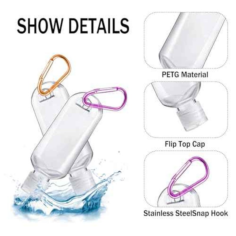 HATTIE 6 Pack Travel Plastic Clear Keychain Bottles 50ml/2oz Portable Leakproof Squeeze Small Bottles With Flip Cap Refillable Empty Containers for Lotion Soap Toiletry