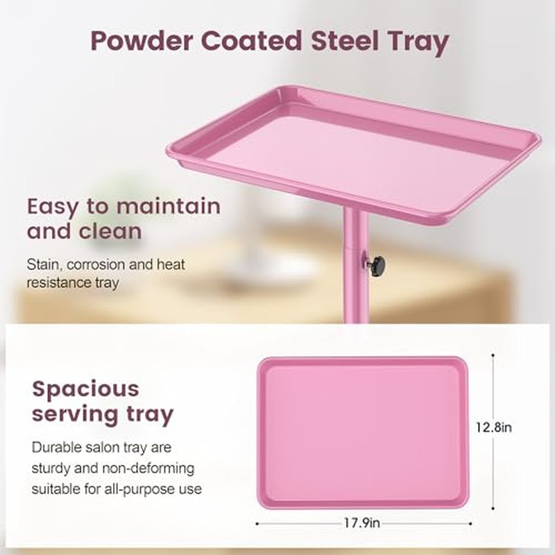 Rolling Salon Tray Tattoo Tray Salon Cart for Hair Stylist Salon Trolley Cart with Wheels Salon Rolling Tray-Pink