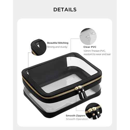 HBlife Clear Makeup Bag Organizer, Portable Travel Toiletry Cosmetic Bag Case for Women, Large Make Up Bag Makeup Train Case Transparent Storage Bag Pouch with Handle(Black)