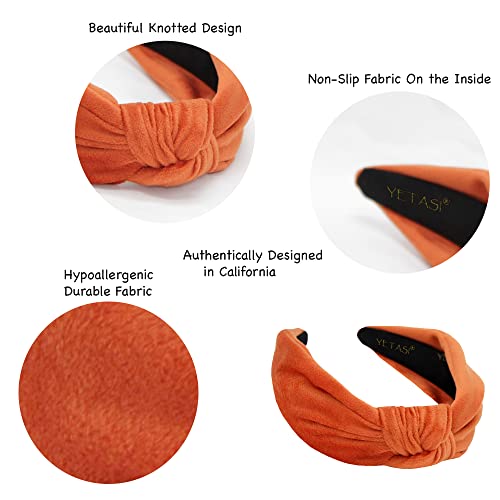 Fall Headbands for Women Girls Trendy Warm Stylish Orange Velvet Womens Knotted Headband for Women's Hair, Wearable All Day Head band Top Knot Fashion Designer