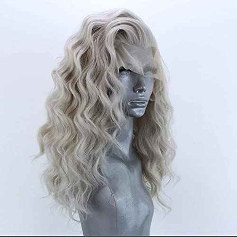 RONGDUOYI Shoulder Length Light Grey Body Wave Lace Front Wigs for Women Girls Heat Resistant Synthetic Wig with Free Part Ash Silver Natural Looking Daily Wear Wig (16Inch, 4503)