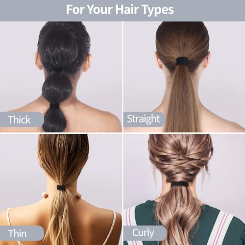 150 Pcs Seamless Elastic Hair Ties No Damage for Thick & Thin Hair, Ponytail Holders, Elastics, Soft Pony Tails Bands for Women, All Black