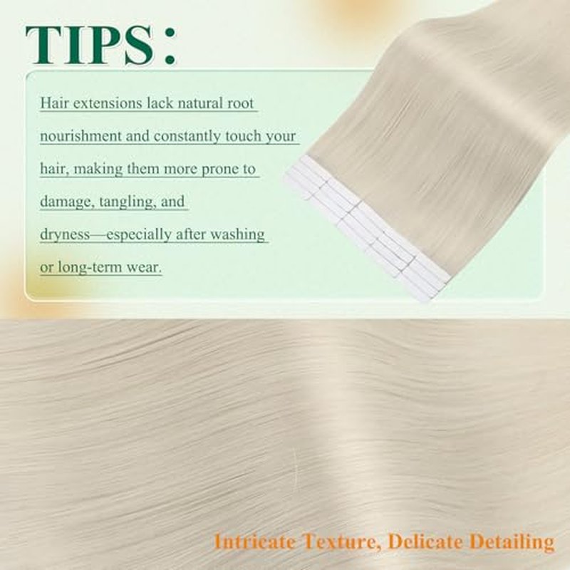 Easyouth 24 Inch Blonde Tape in Hair Extensions Remy Human Hair Tape in Extensions White Blonde Tapes Hair Extension Real Human Hair for Long Straight Hair 20Pcs 50G