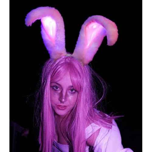 Uranian Light Up Bunny Ears Headband Rabbit Ears Hair Bands Led Bunny Headbands Cosplay Costume Hair Accessories for Women