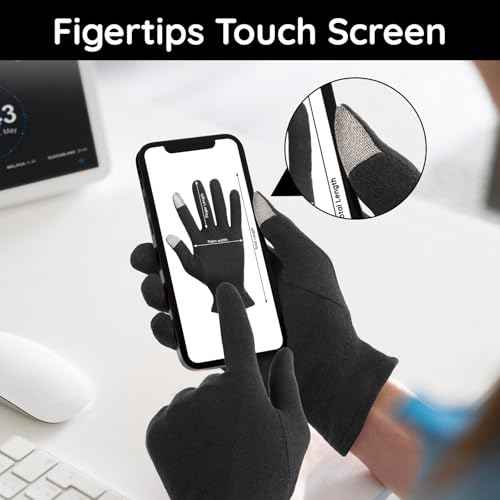 Segbeauty 12 Counts Touchscreen Black Cotton Gloves Black with Elastic Band, 6 Pair Touch Screen Hand Moisturizing Cotton Gloves for Dry Hands Sleeping Overnignt, Reusable Hand Care Spa Moisture Glove