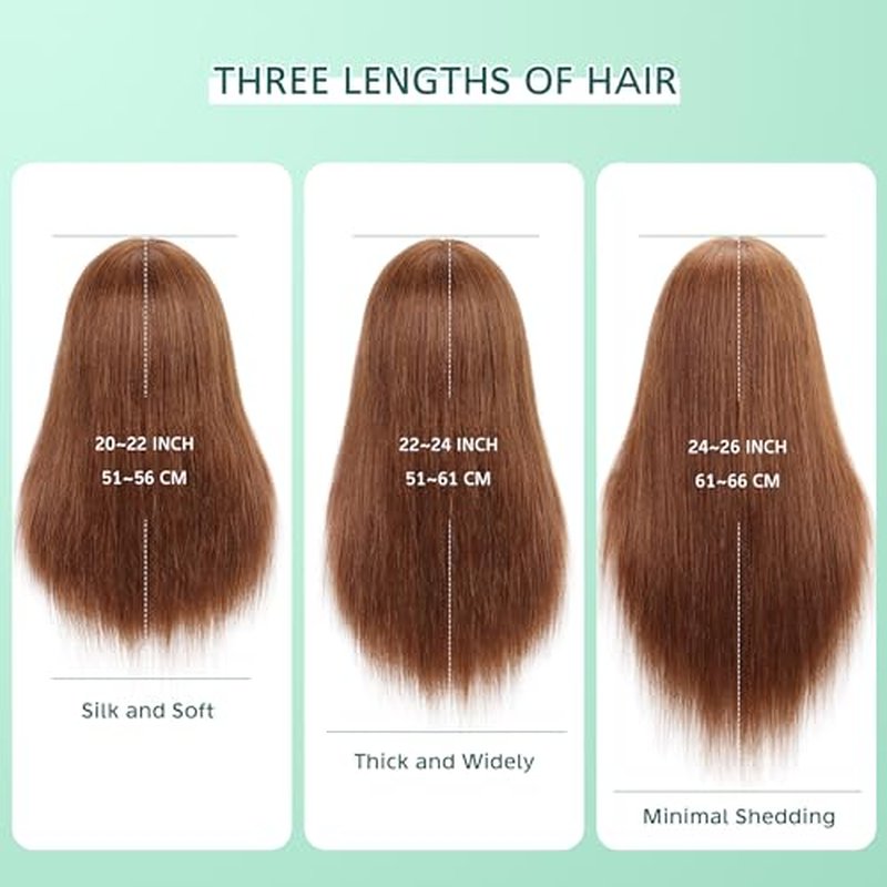 24-26¡¯¡¯ Cosmetology Mannequin Head with 100% Real Human Hair, 100% Human Hair Hairdresser Cosmetology Mannequin Manikin Training Head Hair and Free Clamp Holder