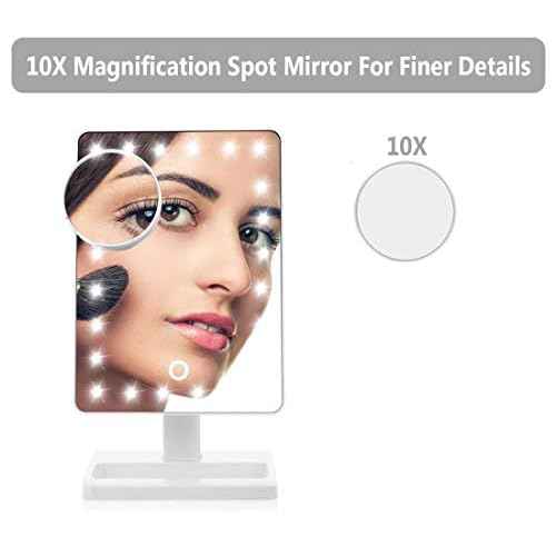 Waneway Large Lighted Makeup Vanity Dressing Table Mirror with 24 LED Light, Illuminated Tabletops Cosmetic Mirror, with 10x Magnification Detail Mirror and Dimmer Switch, Battery Operated, White