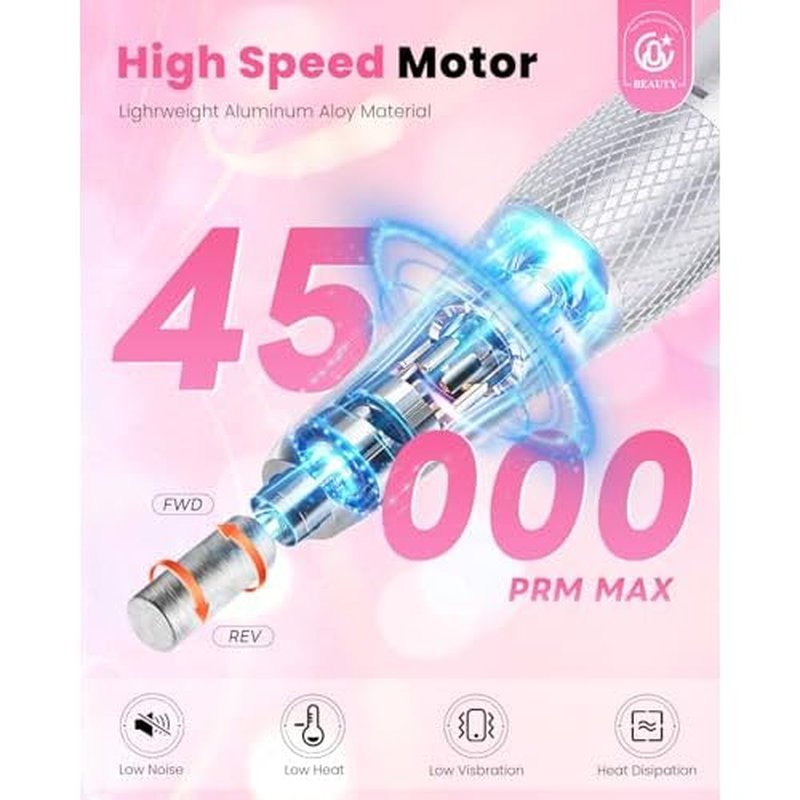 CozyZen Cordless Electric Nail Drill, 45000 RPM Rechargeable Diamond E-File, Portable & Low Noise for Acrylic/Gel Nails, Manicure & Pedicure - Professional & Home Use
