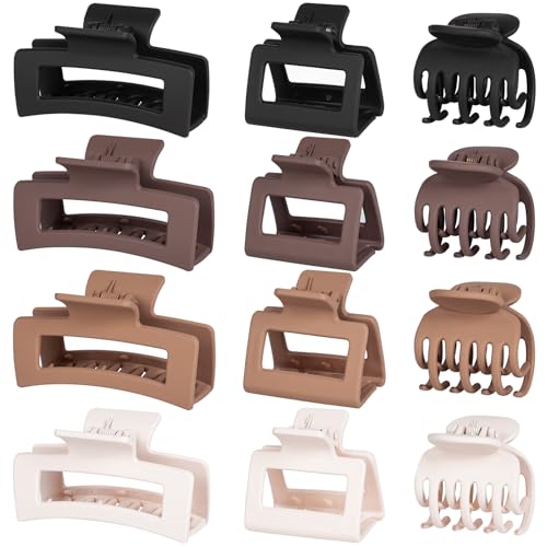 3 Styles Hair Clips for Women - 12 PCS Small Medium Big Claw Clips for Thin Thick Hair, Neutral Colors