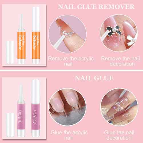 20PCS Press on Nail Tool Kit: Nail Prep Kit with Nail Glue, Glue Remover, Mini Nail File, Nail Buffer, Prep Pad,Adhesive Nail Tabs, Wood Stick, Instruction Card for Press on Nail Packaging