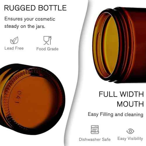 24 Pack 2 oz Round Amber Glass Cosmetic Jars with Inner Liners and Black Lids, Travel Jars, Refillable Containers for Makeup, Cream, Lotion, Sugar Scrubs, Eye Shadow, Slime, Paint, Jewelry