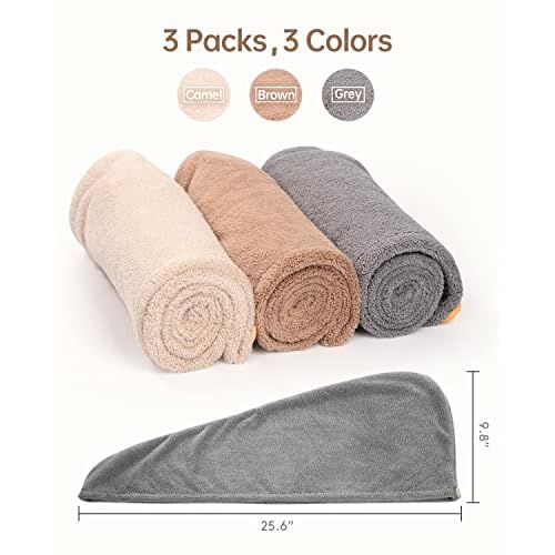 YFONG 3 Pack Hair Drying Towels, Hair Towel with Button, Super Absorbent Microfiber Hair Towel for Curly Hair, Fast Drying Hair Wraps for Women Girls, Microfiber Towel for Hair