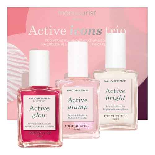 Manucurist Active Icons Trio Christmas Gift Set - Active Glow Blueberry, Active Shine, Active Plump Nail Polishes - Nail Strengthener - Brightening Treatment Polish & Care - Gifts for Women