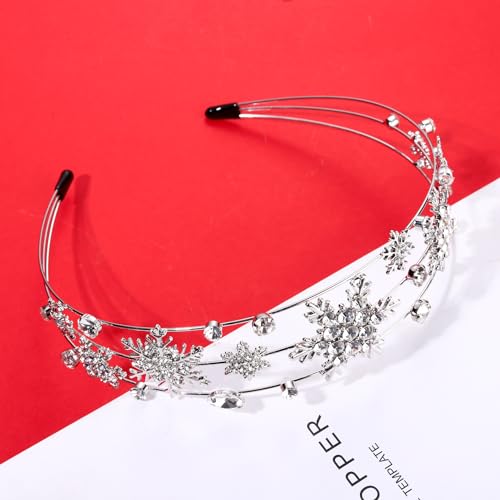 Christmas Headbands for Women,Snowflake Headbands Multi Layer Sparkly Crystal Hairbands Christmas Holiday Party Hair Accessory Gifts(Silver Snowflake)