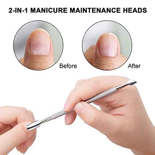 2 Pcs Cuticle Pusher Cutter and Remover, Professional Double Ended Stainless Steel Dual Head Cuticle Pusher Tool Nail Care Polish Remover Cuticle Trimmer, Durable Manicure and Pedicure Tool (Silver)