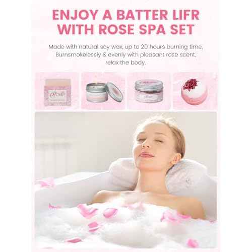 Spa Gifts for Women -15Pcs Self Care Set with Rose Bath & Body Essentials, Mother's Day/Thoughtful Day/Get Well Gifts/Birthday/Christmas/Bridal Shower Gift for Mom, Sister, Wife, Relaxing Home Spa Set
