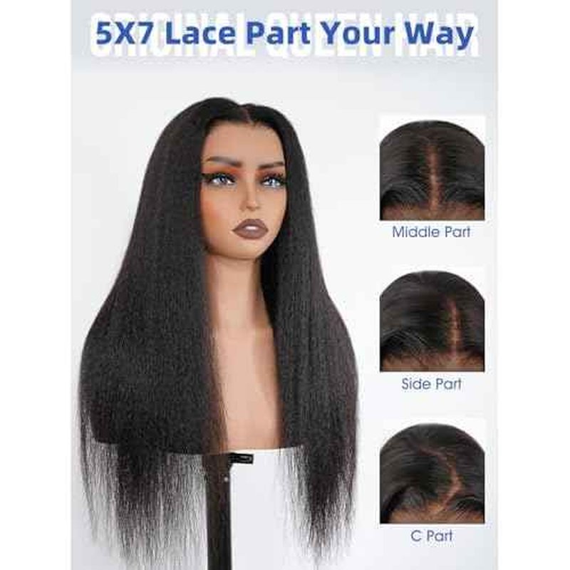 Kinky Straight Glueless Wigs Human Hair 5x7 Wear and Go Wigs Pre Plucked Pre Cut Lace Wig for Women invisible Lace Beginner Friendly 20Inches