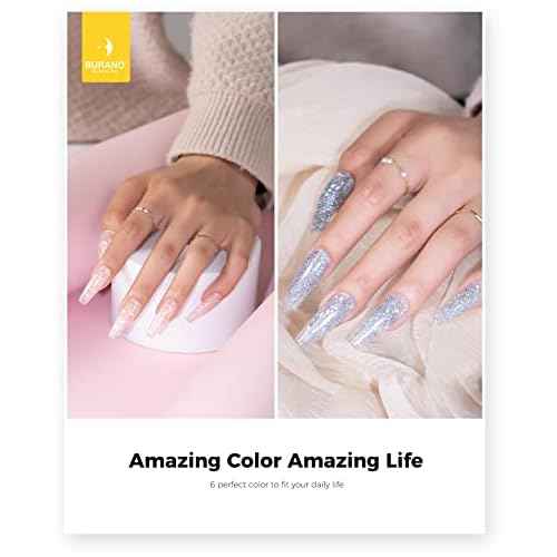 BURANO Poly Extension Gel Nail Kit, 6 Colors Nail Poly Nails Builder Gel Set for Beginner & Professional Using, DIY Starter Kit Nail Art Gift (glitter)