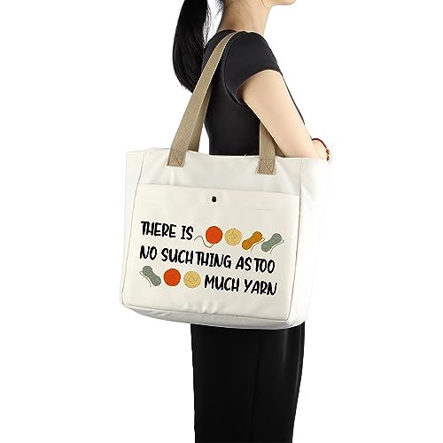 MBMSO Crochet Tote Bag Crocheter Gift There is No Such Thing As Too Much Yarn Tote Bag for Knitting Lover Crochet Beach Tote