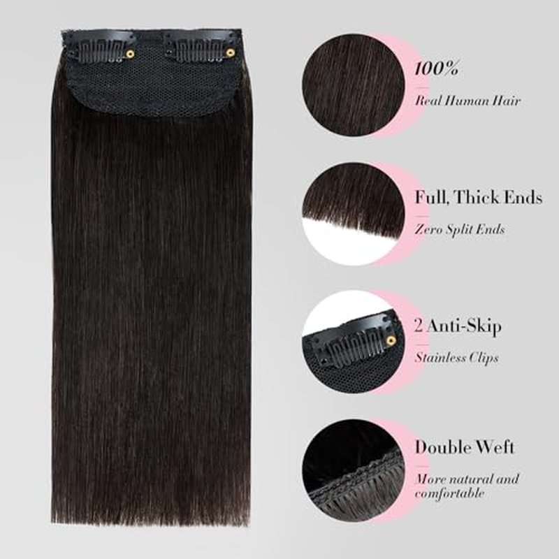 Clip in Short Hair Extensions Real Human Hair,Prokyvity Invisible Human Hair Clip in Extensions Short,(6inch&8inch)4 pieces Mini Extensions for volume or highligh,Natural Black
