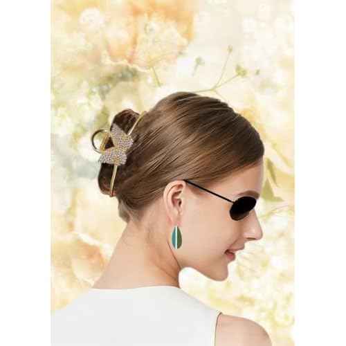 Large Pearl Rhinestone Metal Hair Claw Clips for Thick Hair - Nonslip, Strong Hold, Gold (6 Pcs)