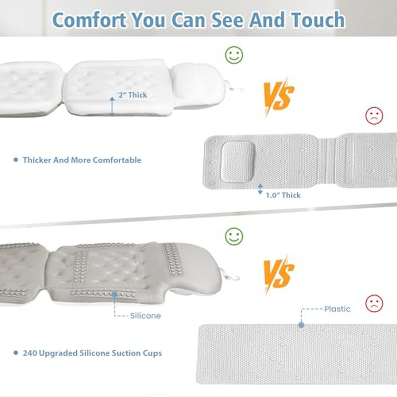 Luxury Full Body Bath Pillow for Bathtub, Bath Pillows for Tub with Mesh Laundry Bag, Cushion for Bathtub Headrest Neck Back Support - 5D Air Mesh & Quick Drying | White 63" x 16"