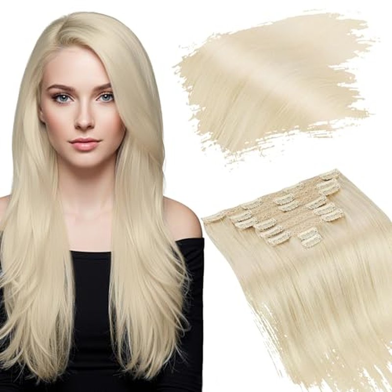 Ugeat Human Hair Clip in Extensions Blonde Clip in Hair Extensions Real Human Hair Platinum Blonde Clip in Hair Extensions for Women Blonde Hair Extensions 14 Inch 120g(105g Hair + 15g Clips)