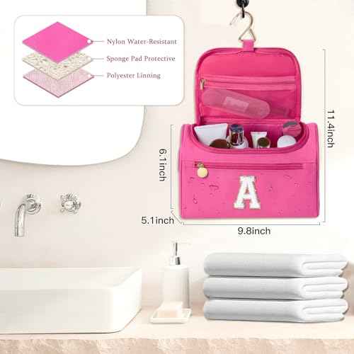 COSHAYSOO Initial Girls Hanging Toiletry Bag Tween Preteen Teenager Christmas Birthday Gifts Basket Stuffers for Teen Girl 10-12 12-14 16-18 Travel Trip Favors College Dorm Essentials Pink Letter A
