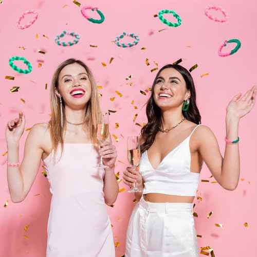 48 Set Pink and Green Party Favor Wizard Bracelets Friendship Gift Bulk for Women Witch and Princess High Elastic Hair Tie Hair Accessory Decoration for Birthday Party Christmas Bachelorette