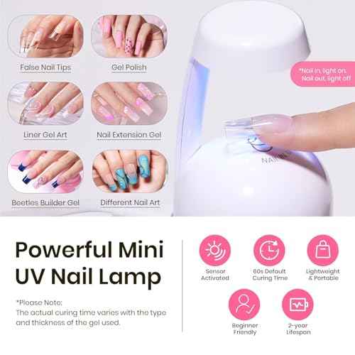 Beetles Tipex Nail Kit, Square Medium Nail Tips 224 Pcs 16 Sizes Pre-Etched Fake Nails with Tipex Nail Glue Mini Nail Lamp - Thick Acrylic Nail Set Pre-Builder Gel Press-on Nails