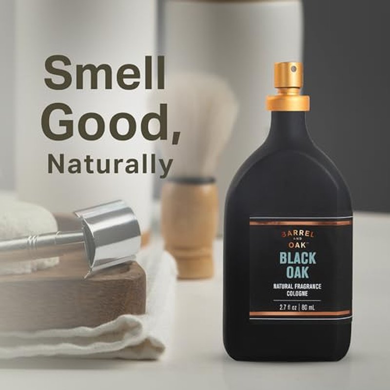 Barrel and Oak - Natural Fragrance Cologne, Cologne for Men, Eau de Cologne, Essential Oil-Based Scent, Warm Oak & Spicy Bergamot, Subtle Earthy Fragrance, Paraben & SLS Free, Vegan (Black Oak, 2.7oz)