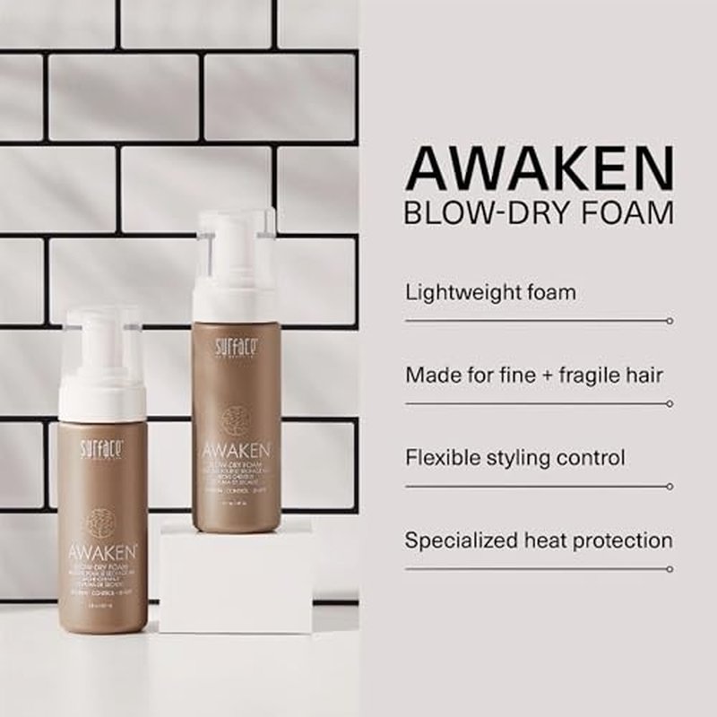 SURFACE Hair Awaken Thickening Blow Dry Foam, Protect, Strengthen Fine & Fragile Hair, 5 Fl. Oz.