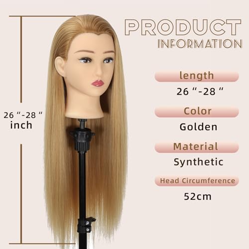 Mannequin Head Human Hair with Stand 28 Inch Long Hair for Styling Practice, Cosmetology Training & Wig Display - Realistic Makeup Head for Beauty Salon & Barber Students (blonde)