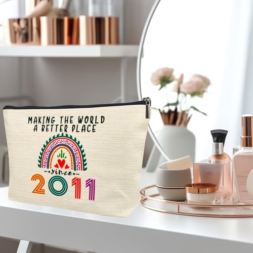 14 Year Old Girl Gift Ideas, 14th Birthday Gifts for Teenage Girls, Funny 2011 Birthday Decorations Makeup Bags for Sister, Daughter, Niece, Christmas, Best Cosmetic Travel Pouch for Teen Girls Stuff