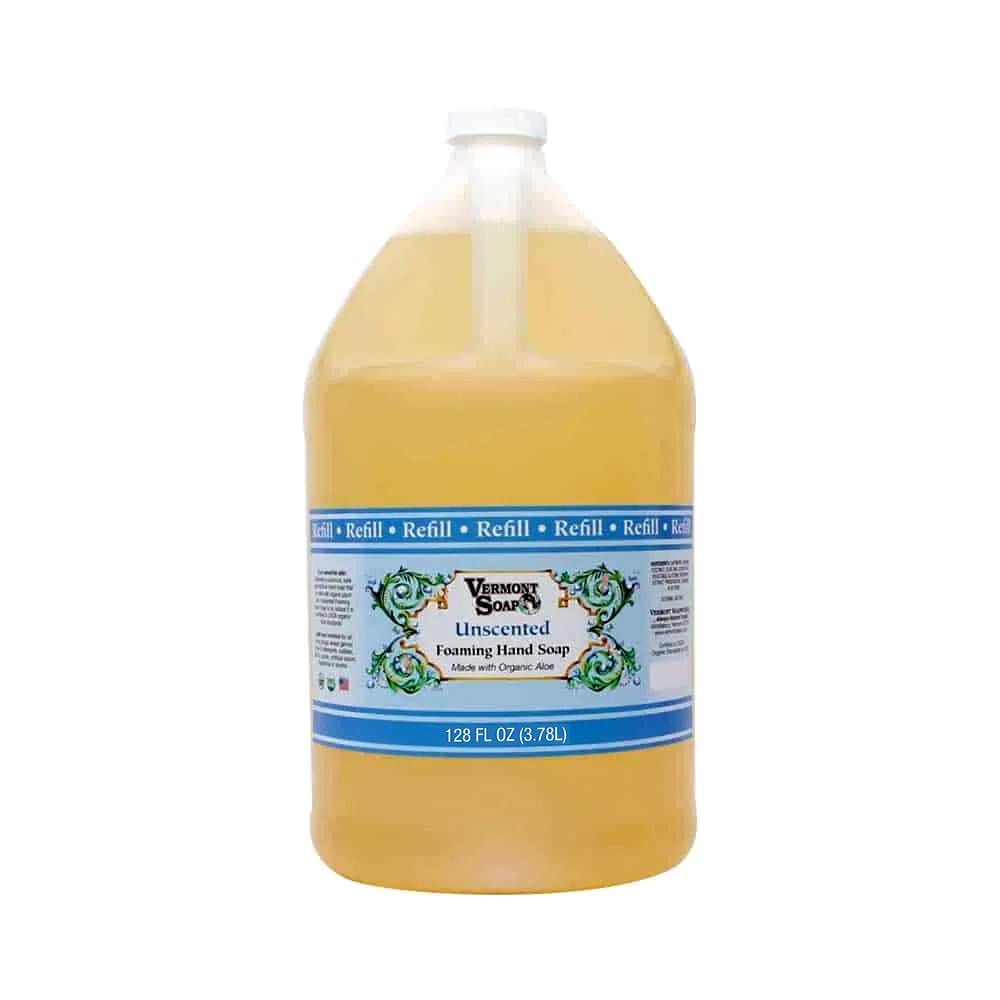 VERMONT SOAP Organics Foaming Hand Soap, Liquid Soap with Pre-diluted Formula - Ready to Use Simply Unscented Hand Soap With Convenient and Economical Gallon Refill Size