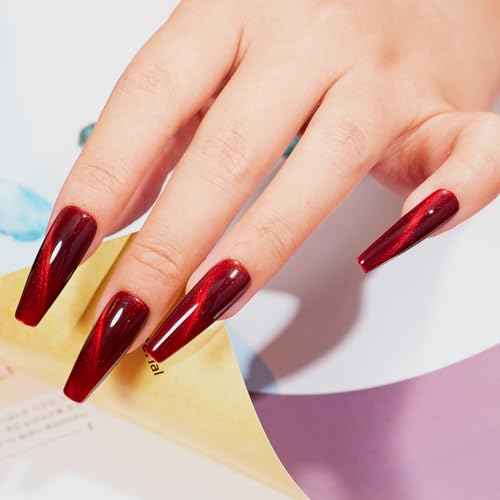 MAYCHAO 15ML Cat Eye Gel Nail Polish 1Pc Burgundy Gel Polish with Magnet Soak off Holographic Magnetic Nail Polish for Nail Art Manicure Salon DIY at Home, 0.5 OZ