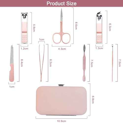 Premium Manicure Set, 7 in 1 Professional Nail Clippers Scissors Pedicure Kit, Stainless Steel Cuticle Nail Care Tools with Luxurious Travel Case, Portable Manicure Grooming Kit Gift for Women