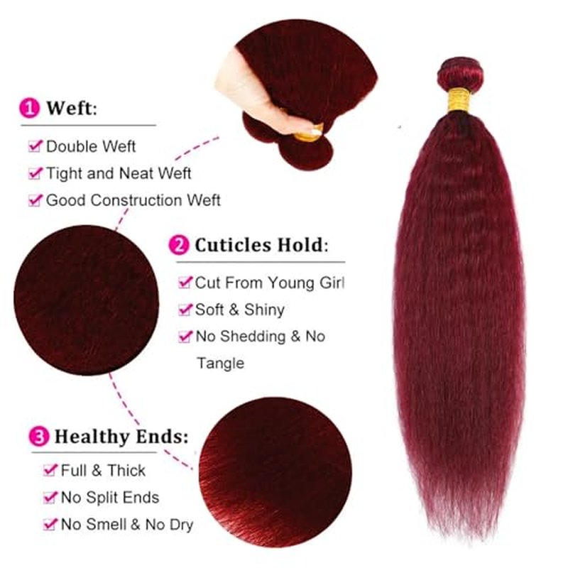 32 32 32 inch Burgundy Bundles Human Hair 99J Yaki Straight Bundles Red Kinky Straight Human Hair Bundle