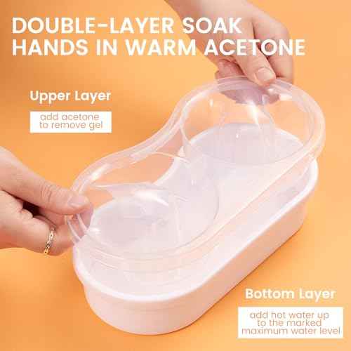 Dual Nail Soaking Bowl Acetone Proof: Soak Off Gel Nail Polish Dip Powder Remover Bowl- Cut the Soaking Time in Half Manicure Bowl for Salon Home (D2-White)